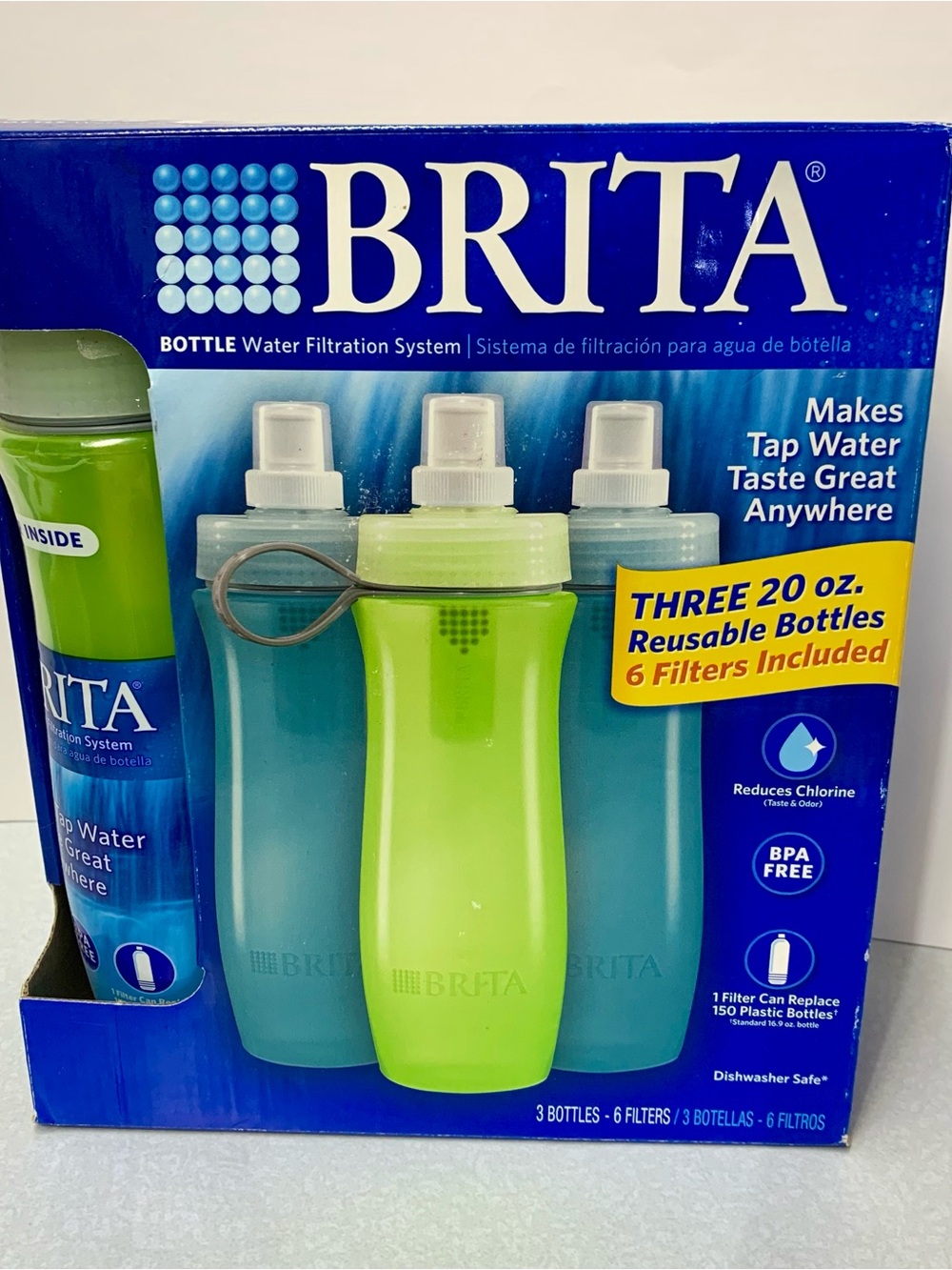 NIB Vintage Brita Soft Squeeze Water Filter Bottle Kit - 3 Bottles & 6 Filters
